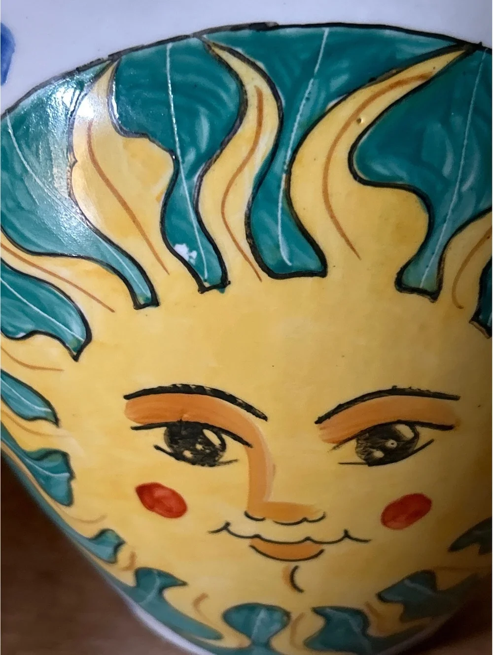 Vintage Hand-Painted Ceramic Vase with Sun Motif